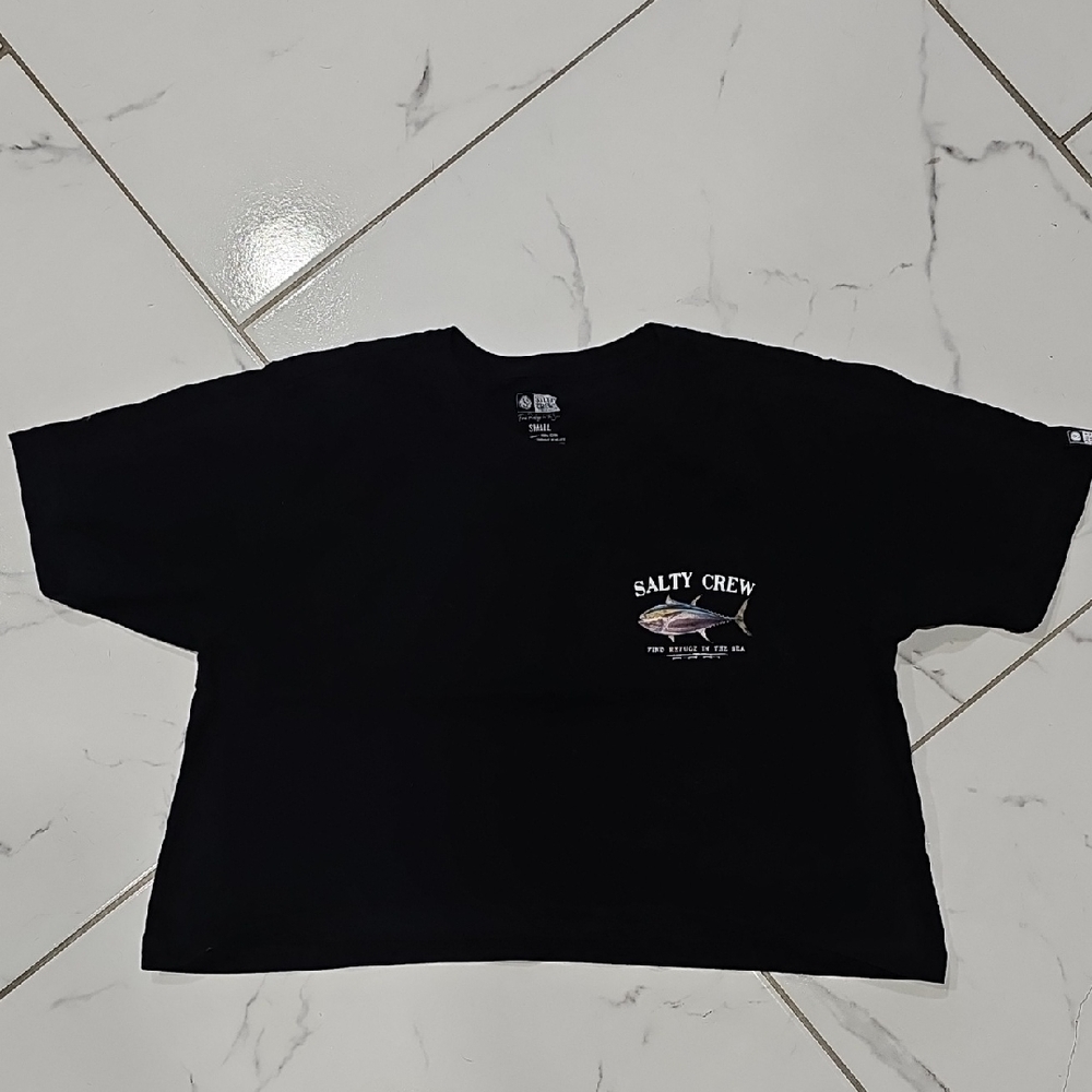 Salty Crew Find Refuge in the Sea Crop T-Shirt Small – Black Tuna Graphic